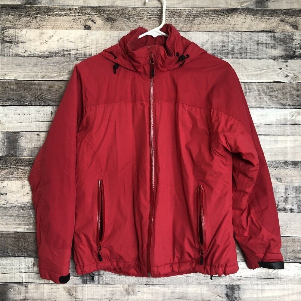 Women's Lands End Ski/Snow Board Jacket Hooded Sz Small 6-8 Red Aquacheck